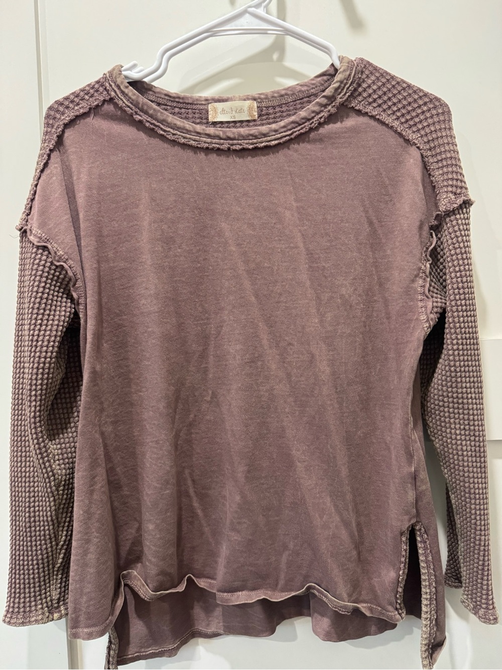 Alter’d State Washed Mauve Long-Sleeve Waffle Knit Top - Women Size XS oversized